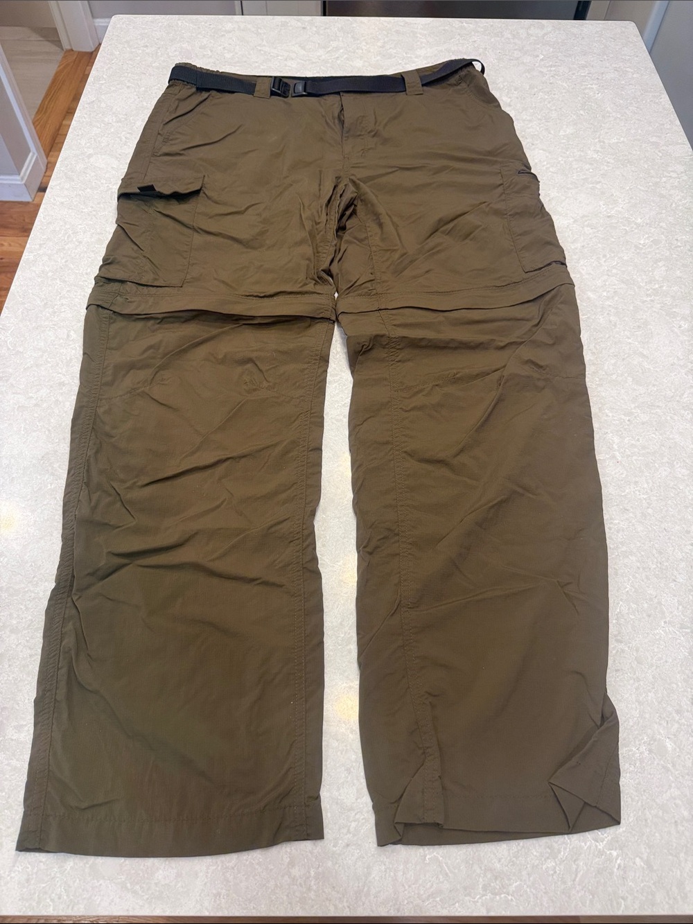 Convertible Olive Cargo Pants with Integrated Belt